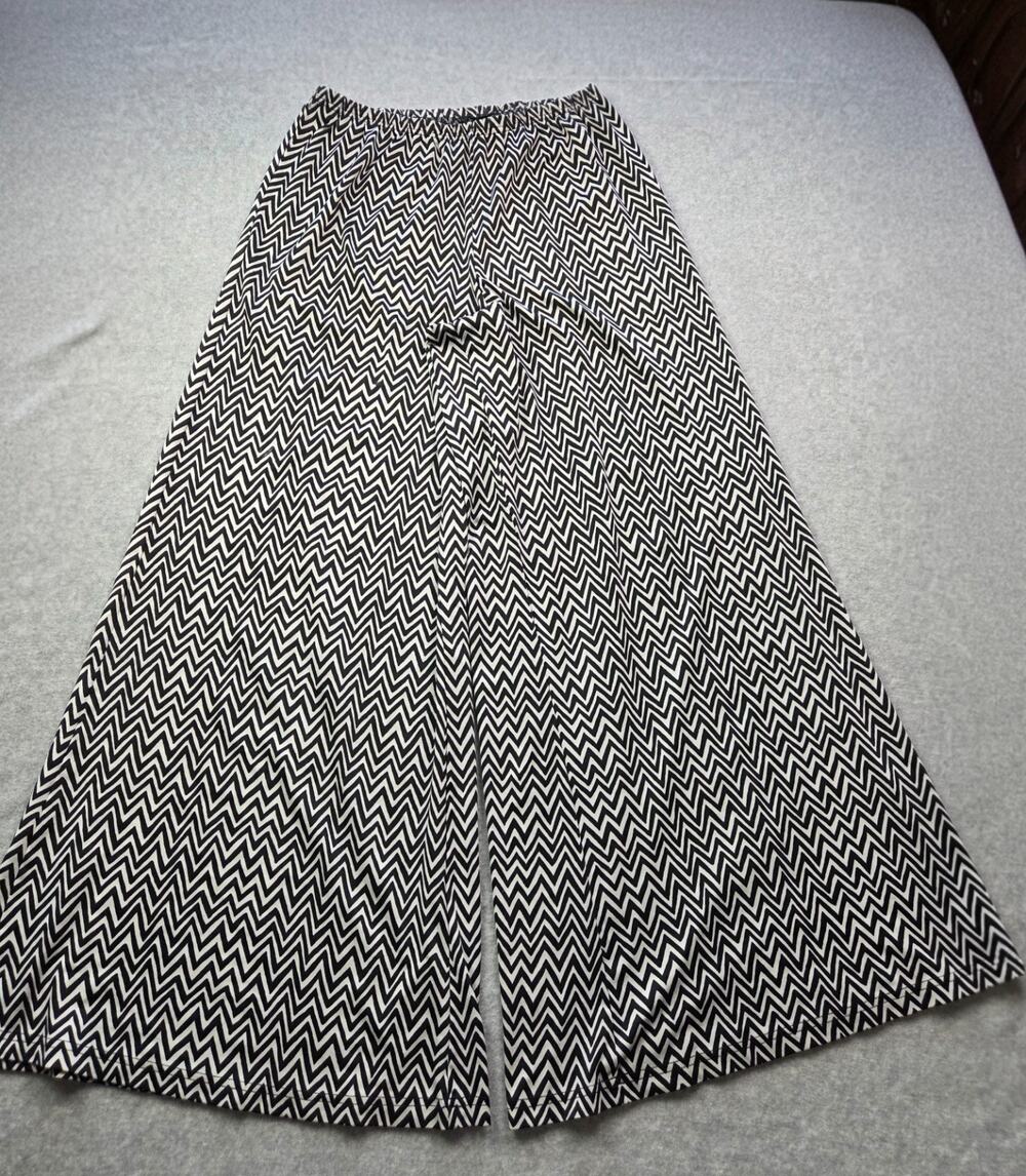 Zac & Rachel Zigzag Wide Leg Palazzo Pants Size L Black White Printed Flowy